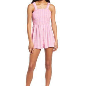 BP. Smocked Bodice Pink Geodot Plaid Women's Shorts Summer Sleeveless Romper Sml